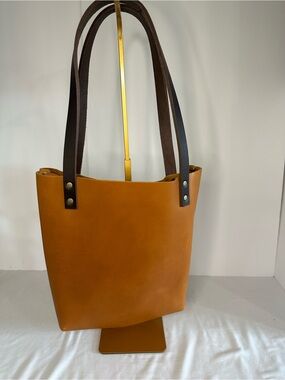 Portland Leather Women's Leather Tote Bag in Tan with Dark Brown Straps